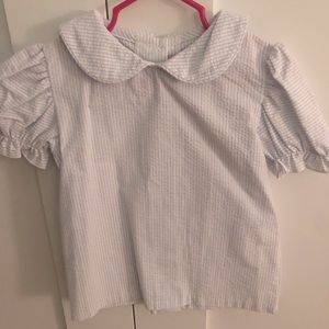 Like-new light blue and white seersucker Little English blouse